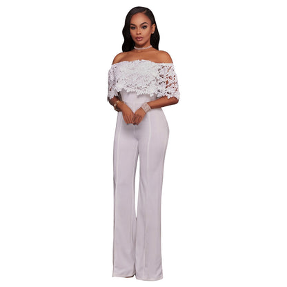 Sexy Tight One-neck Water-soluble Embroidered Jumpsuit ShopWithASmile7.com