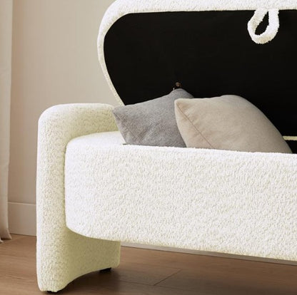Oval Storage Bench 3D Wool Pile Bench With Large Storage Space For Living Room, Entrance And Bedroom, Cream White