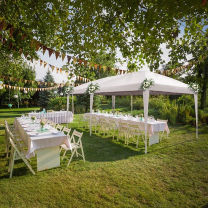 Waterproof Folding Camping and Picnic Tent, 10x20 ft Outdoor Canopy with 4 Sides, 2 Windows, Adjustable Height, Oxford Fabric, and Sturdy Steel Frame for Events and Parties
