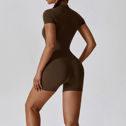 Zipper Short Sleeve Yoga Jumpsuit Women ShopWithASmile7.com