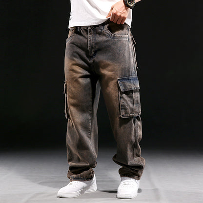 American Multi-pocket Workwear Jeans Men's Wide Leg Loose Plus Size ShopWithASmile.com