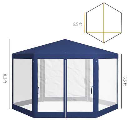 Outsunny 13' X 11' Outdoor Party Tent, Hexagon Sun Shade Shelter Canopy With Protective Mesh Screen