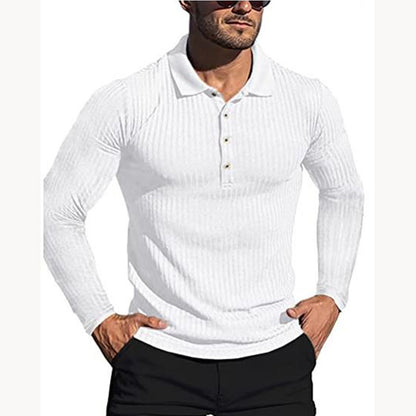 Men's Running Sports Fitness High Stretch Striped Long Sleeve POLO Shirt