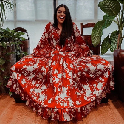 United States Women's Long Sleeved Large Swing Fashion Casual Dress