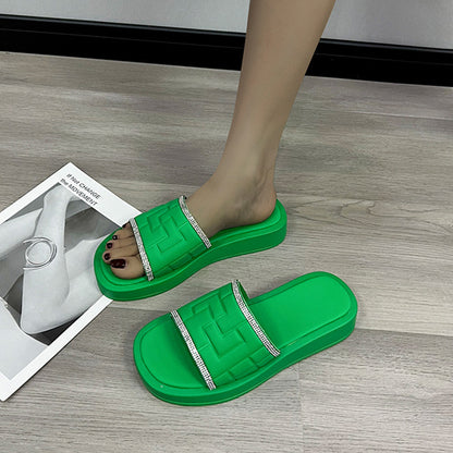 Rhinestones Slippers Women Summer Candy-color Flat Heel Shoes ShopWithASmile7.com