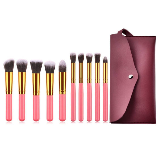 10-Piece Professional Makeup Brush Set with Bag – Soft Nylon Bristles, Golden Black Design, Portable and Reusable for Beginners and Pros