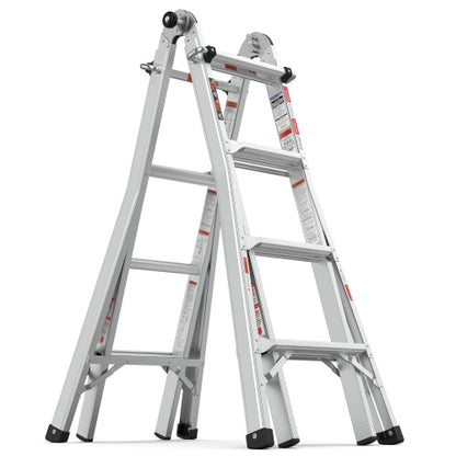 17ft Multi-Position Foldable Aluminum Ladder, A-Frame And Straight Ladder, ANSI 250lbs