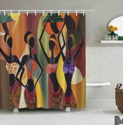 Art Design Graffiti Art Hip Hop African Girl with Black Hair Big Earring with Modern Building Shower Curtain for Bathroom Decor ShopWithASmile7.com