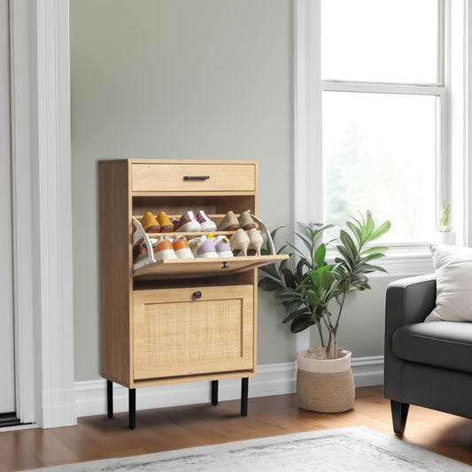 2 Buckets With A Drawstring, Rattan Face, Iron High Foot Shoe Cabinet ShopWithASmile7.com