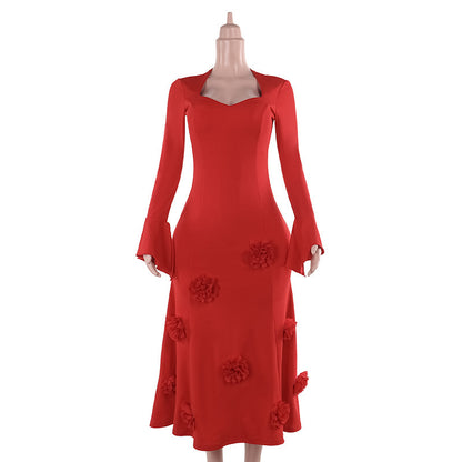 Fashion Slim Fit Peach Collar Flower Dress Women ShopWithASmile7.com