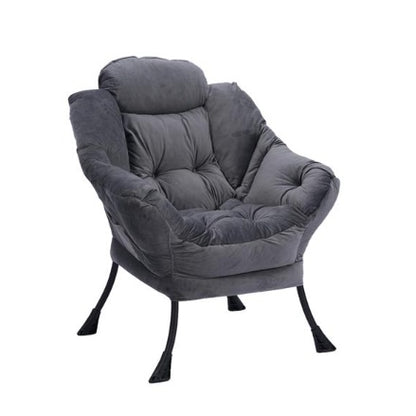 Living Room Chair Modern Cotton Fabric Lazy Chair With Armrests And Side Pockets - Dark Grey With Ottoman