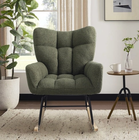 Teddy Fabric Rocking Chair, Modern Rocking Accent Chair For Nursery, Living Room, Bedroom, Deep Green ShopWithASmile7.com