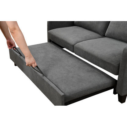 69 Inches 3-in-1 Convertible Queen Sofa Bed, Modern Fabric Love Seat Futon Sofa Sofa With Pull-out Bed, Love Seat Lounge Sofa With Reclining Back, Living Room Furniture, Dark Grey