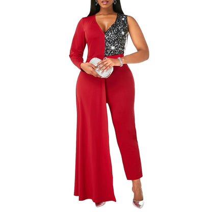 V-neck Sequin Covered Hip Plus Size Jumpsuit ShopWithASmile7.com