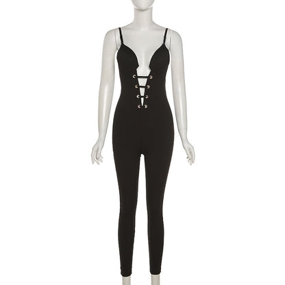 Fashion V-neck Strap Backless Tight Jumpsuit