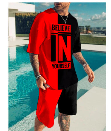 European And American Plus Size Men's Short-sleeved T-shirt Suit