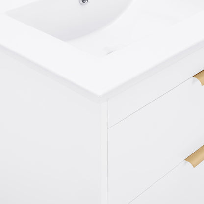 24 Inches Floating Wall-Hung Bathroom Vanity With White Ceramic Sink And Drawer Storage - No Mirror, No Faucet