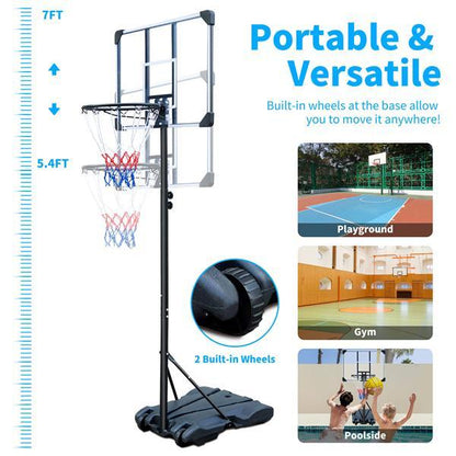 Basketball Stand, Suitable For Indoor And Outdoor Use, Adjustable From 5.6-7 Feet, 32 Inch Backboard With Wheels ShopWithASmile7.com