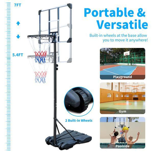Basketball Stand, Suitable For Indoor And Outdoor Use, Adjustable From 5.6-7 Feet, 32 Inch Backboard With Wheels ShopWithASmile7.com