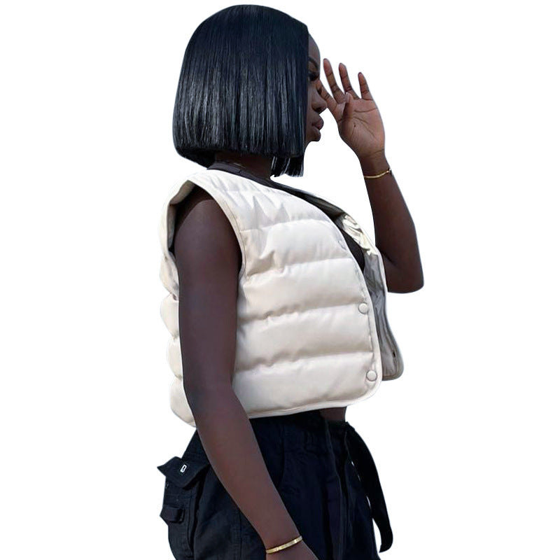 Slim Sleeveless Button Down Round Neck Cotton Vest