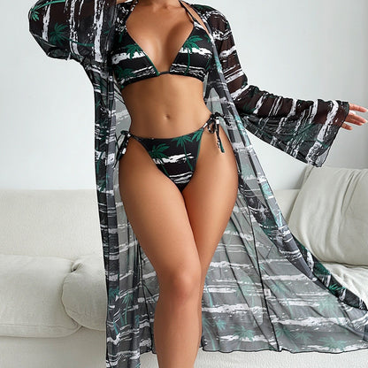 Special Fabric Printed Bikini I Blouse Three-piece Women's Swimsuit
