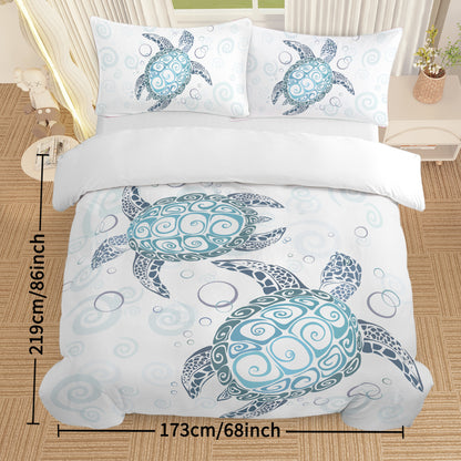 Three Piece Self-produced Bedding Set ,duvet Cover, Pillowcase Back White, Ten Grid Turtle, American Small Size