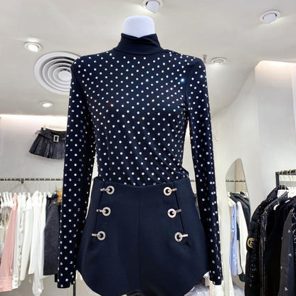 Women's Fashion High Neck Mesh Long Sleeve Bottoming Shirt