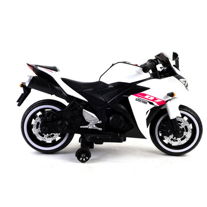 112V Electric Toy Motorcycle for Kids – Realistic Ride-On Bike with Manual Throttle, Lighting Wheels, and Music