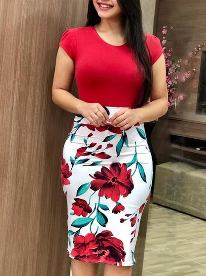 Printed Office Midi Pencil Dress Large Women Dress ShopWithASmile.com