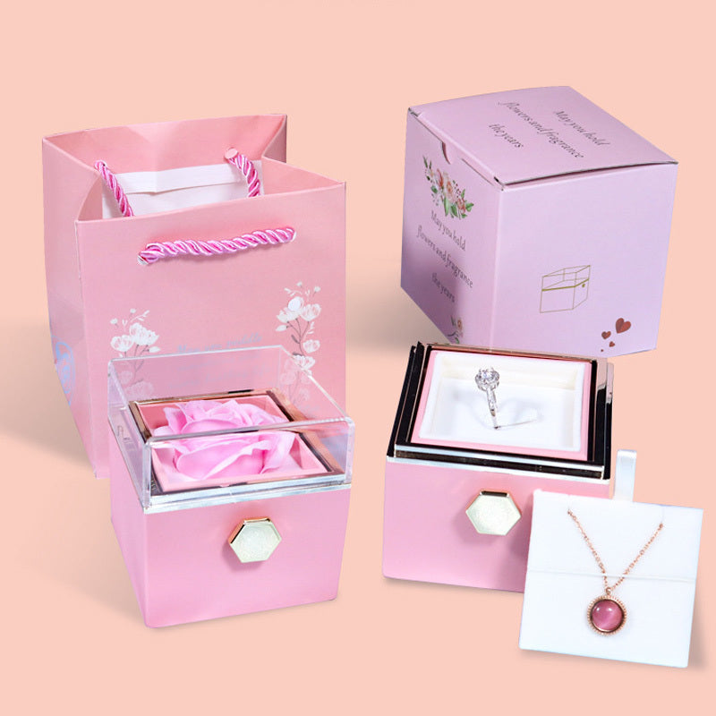 Rotating Soap Flower Rose Gift Box Creative Rotating Rose Jewelry Packaging Box Valentine's Day Gift For Women ShopWithASmile7.com