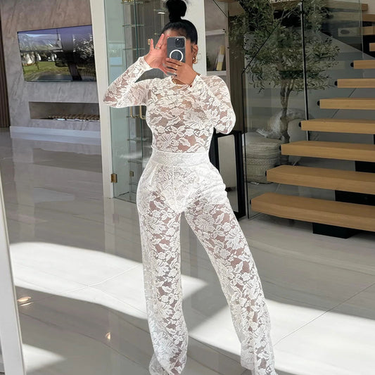 Lace Jumpsuit Straight-leg Pants Suit ShopWithASmile7.com