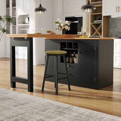 360 Rotation, Bar Table Main Body 120-180 X 40 X 76 Cm, Coffee Bar Furniture, Rotatable Dining Bar With Storage, Kitchen Island, Double Doors With Wine Rack, Adjustable Shelves, Open Storage Space