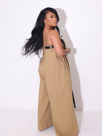 Women's Fashion One-shoulder Multi-way Wide-leg Jumpsuit With Belt ShopWithASmile7.com