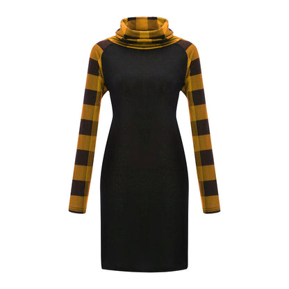 Check Print Panel Long Sleeve Dress