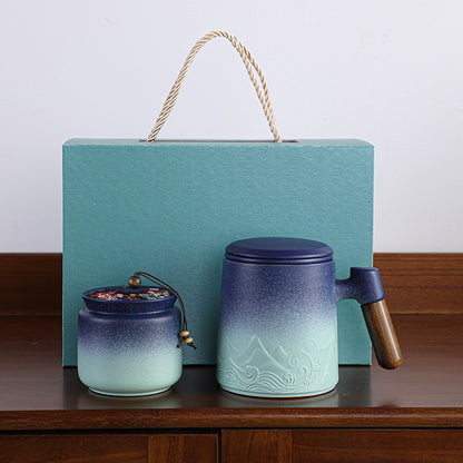 Creative Gradient Color Ceramic Mug With Tea Caddy Office ShopWithASmile7.com