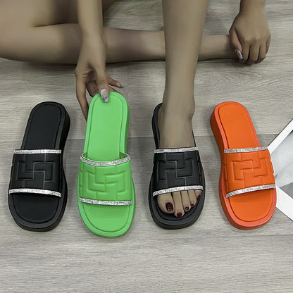 Rhinestones Slippers Women Summer Candy-color Flat Heel Shoes ShopWithASmile7.com
