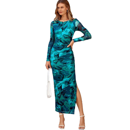 Printed Tight Pleated Slim Fit Dress ShopWithASmile7.com