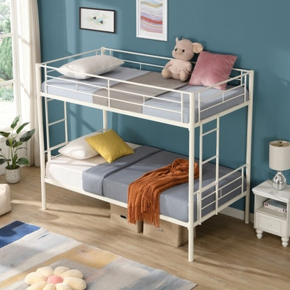 Twin Over Twin Metal Bunk Bed,Metal Structure Bedframe With Safety Guardrails And 2 Ladders,Convertible Bunkbeds,No Spring Box Required And Space Saving Design,White ShopWithASmile7.com
