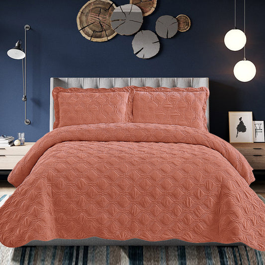 Velvet Embroidered Quilt Set - Orange ShopWithASmile7.com