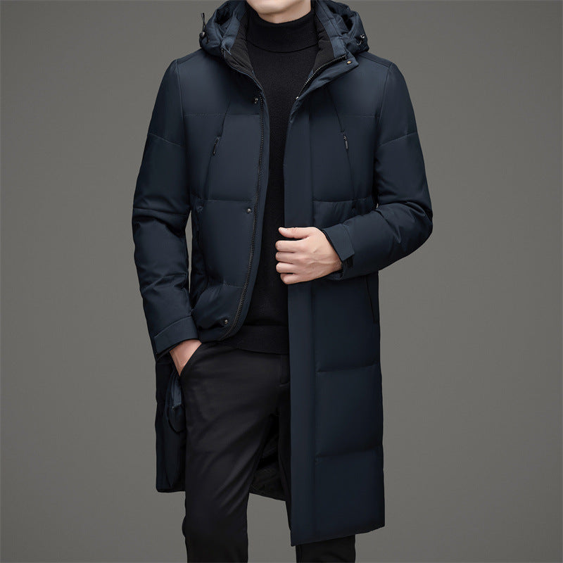 New Thick Warm White Duck Down Detachable Hat Men's Mid-length Down Jacket ShopWithASmile7.com