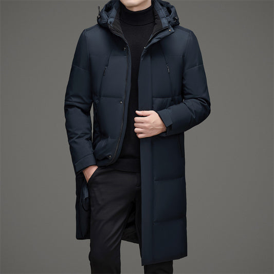 New Thick Warm White Duck Down Detachable Hat Men's Mid-length Down Jacket ShopWithASmile7.com