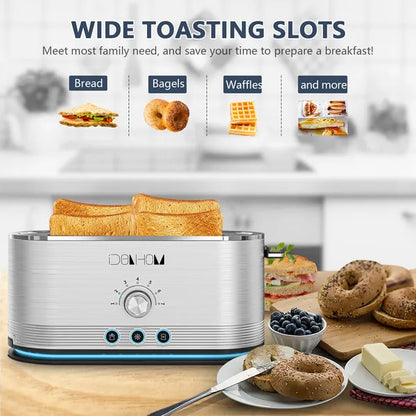 4-Slice Toaster, 7 Browning Settings, Defrost/Reheat Functions, Removable Crumb Tray, Full Body Stainless Steel Housing, Anti-Fingerprint, Anti-Jam, 1350W, Silver