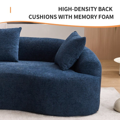 LY-025 COMPRESSION SOFA4 Seater Blue Sofa With Wood Grain Chenille Fabric, 30D ,60 Hardness Full Sponge,4 Pillows For Living Room, Home Furniture Sleeper Sectional Sofa For Apartment