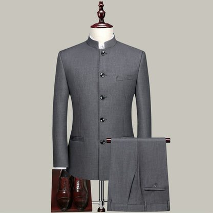 Men's Fashion Slim Fit Standing Collar Suit Pants Set