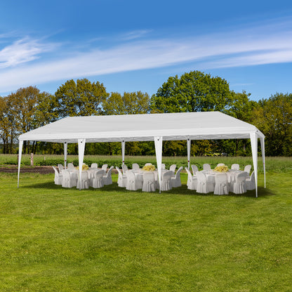 10x30ft White, No Bib, Folding Shed Oxford Cloth White Spray Plastic Frame, With 8 Sandbags, With Tug Bag