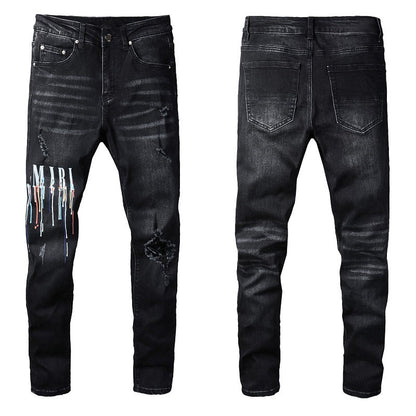 Dazzling Color Letters Black Men's Jeans ShopWithASmile.com