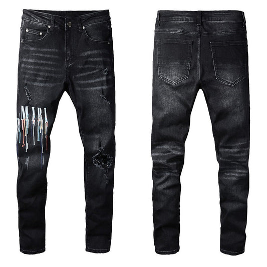 Dazzling Color Letters Black Men's Jeans ShopWithASmile.com
