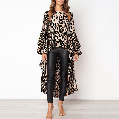 Long Sleeve Irregular Female Leopard-print Shirt ShopWithASmile7.com