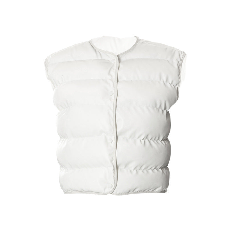 Slim Sleeveless Button Down Round Neck Cotton Vest