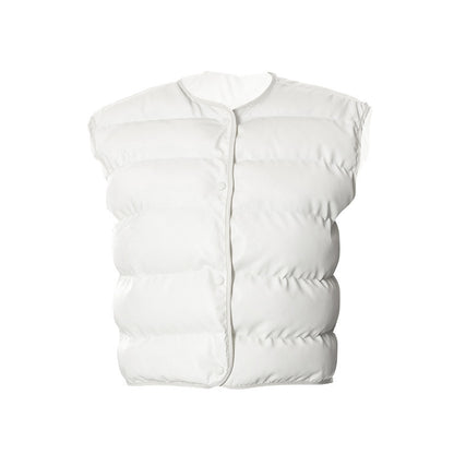 Slim Sleeveless Button Down Round Neck Cotton Vest